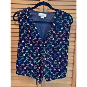 Vintage 90s Velvet Button Up Casey & Max Vest With Flower Fairy Grunge Cottage